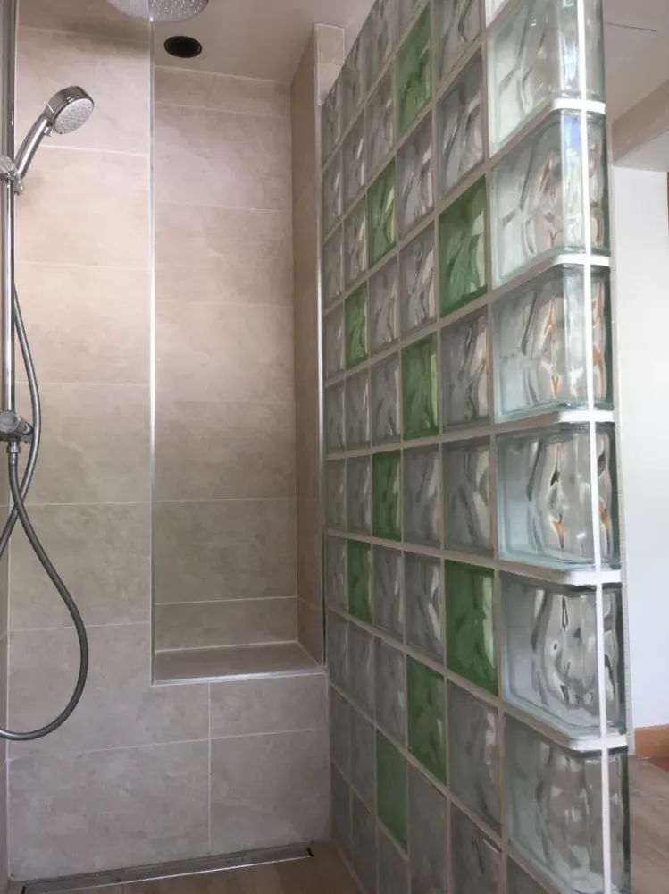 Douche avec mur vitré